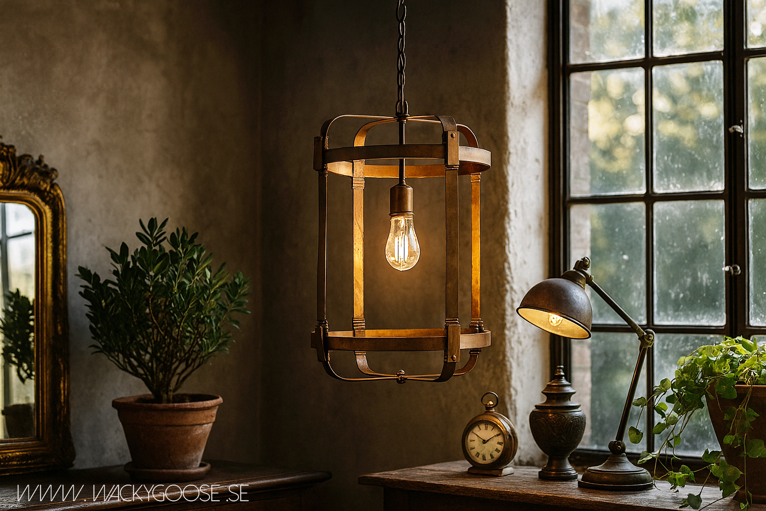 Lampstomme i järn, Ø31x46cm, Mässingfärgad