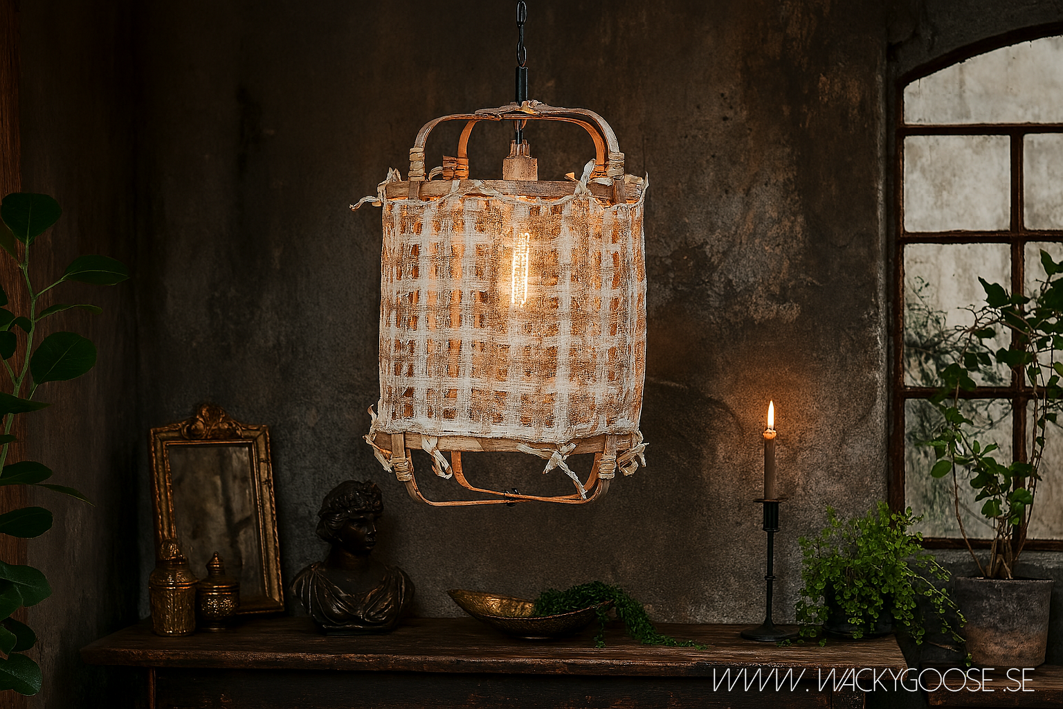 Tyg till Lampstomme, Ø31cm, Beige/Vit Silke