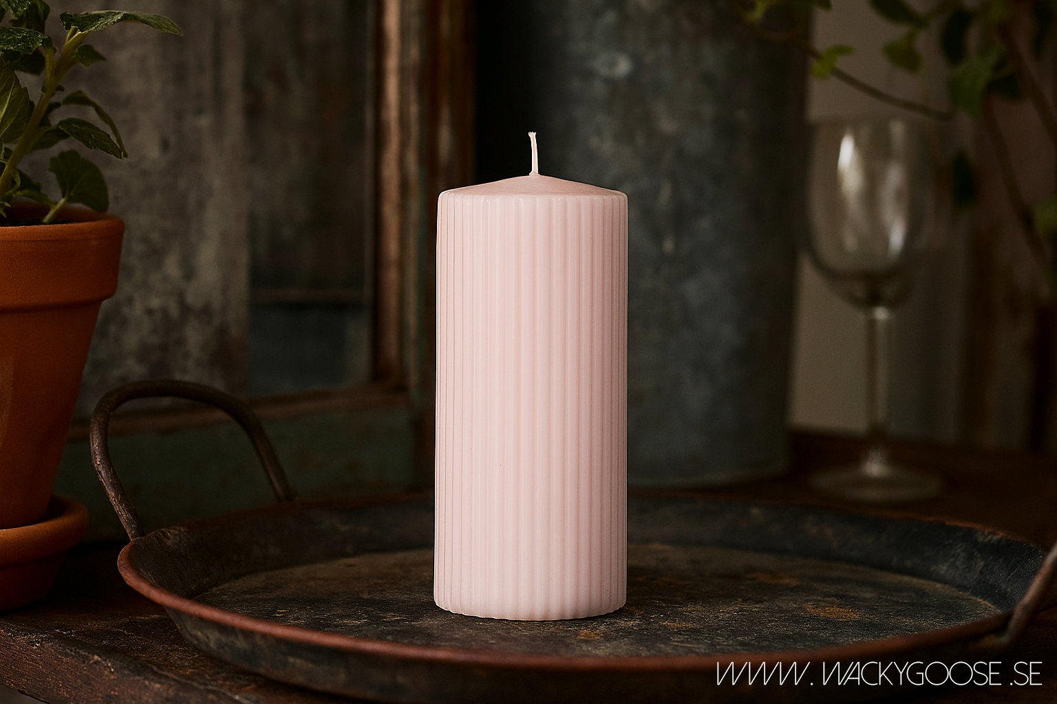 Vågigt blockljus, 15cm, Dimrosa