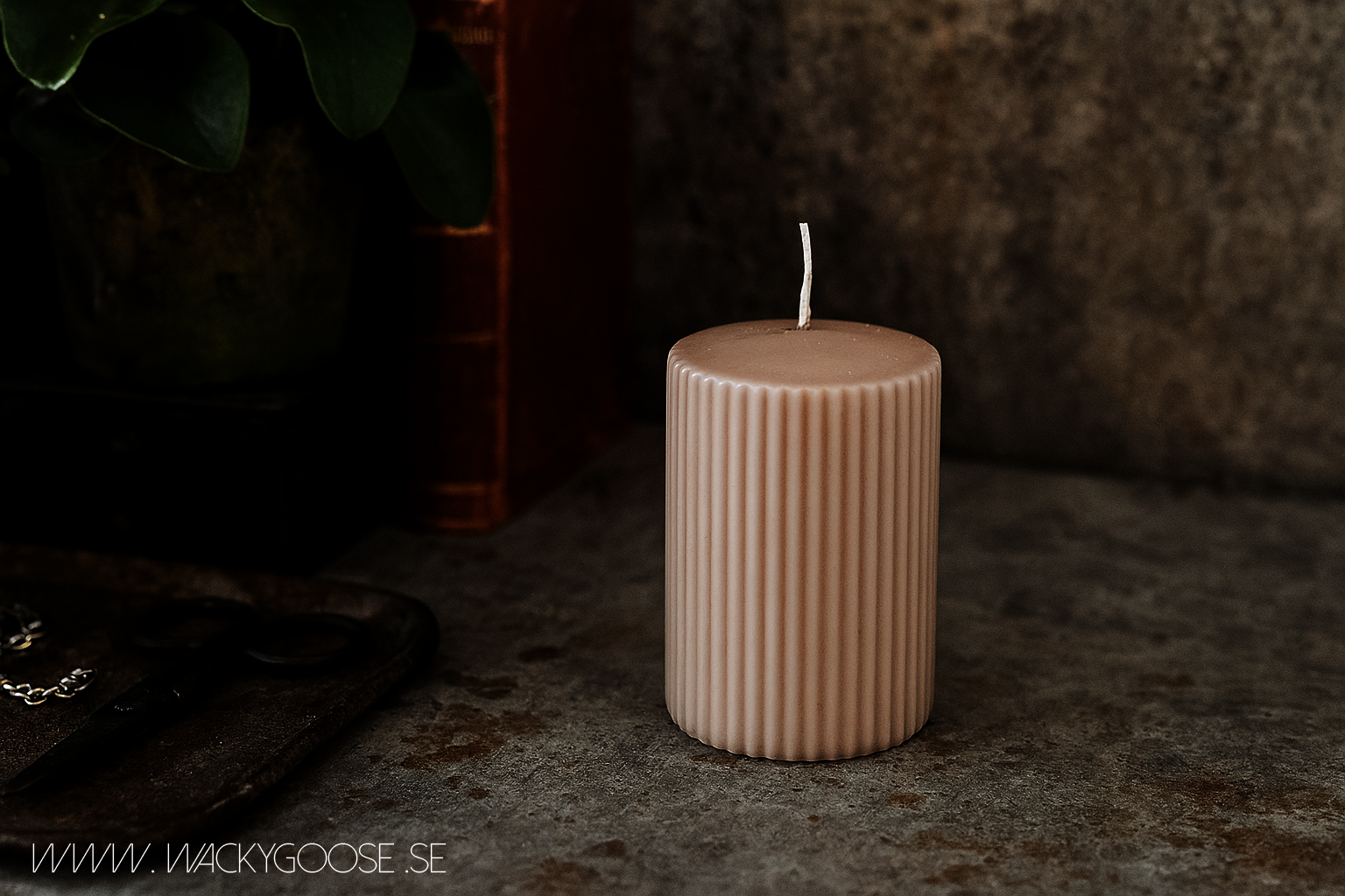 Vågigt blockljus, 10cm, Beige