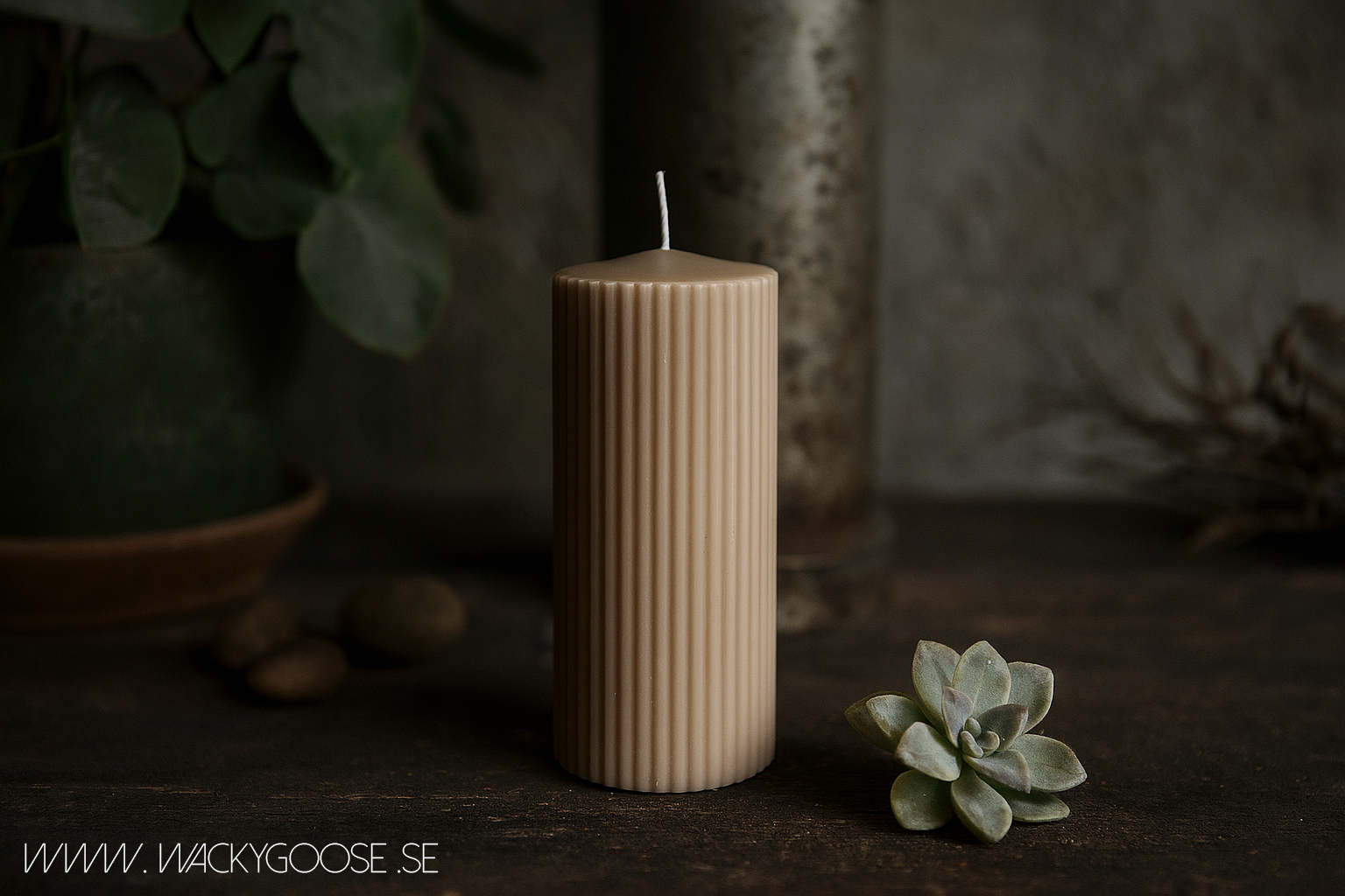 Vågigt blockljus, 15cm, Beige