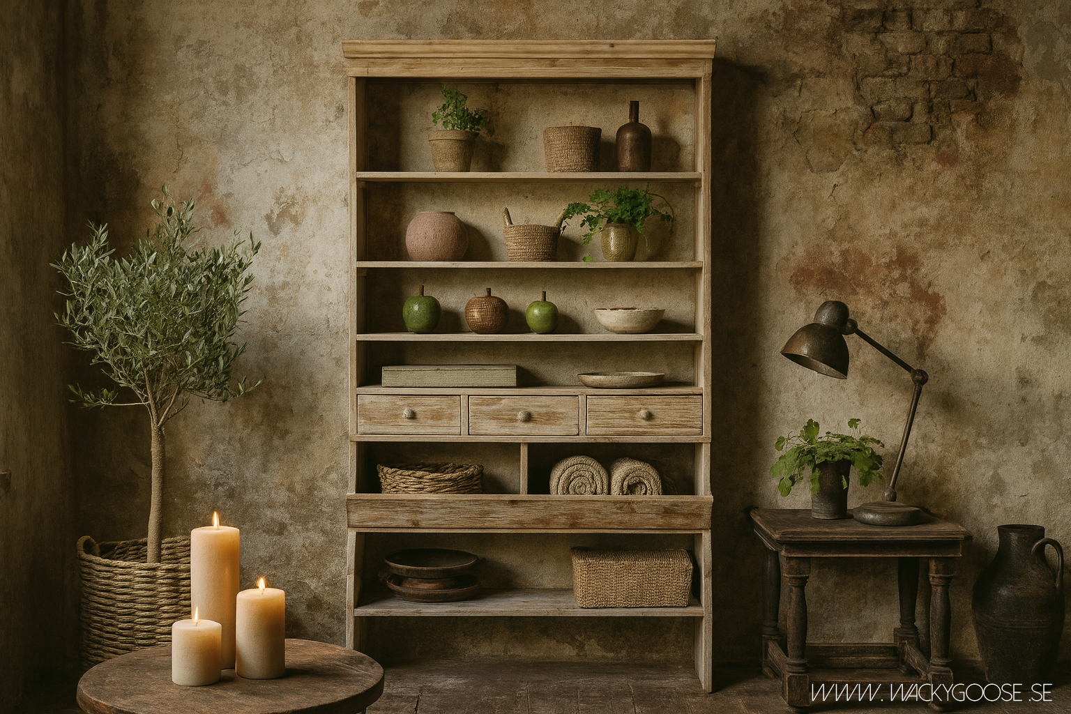 Stor hylla i antik design - Robust och unik förvaring, 222cm