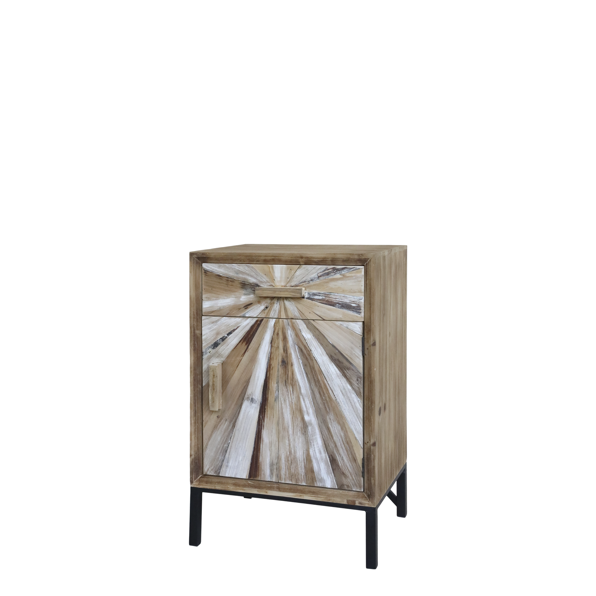 Fantastiskt unikt skåp/sängbord av återbrukat trä och järn, 2-pack