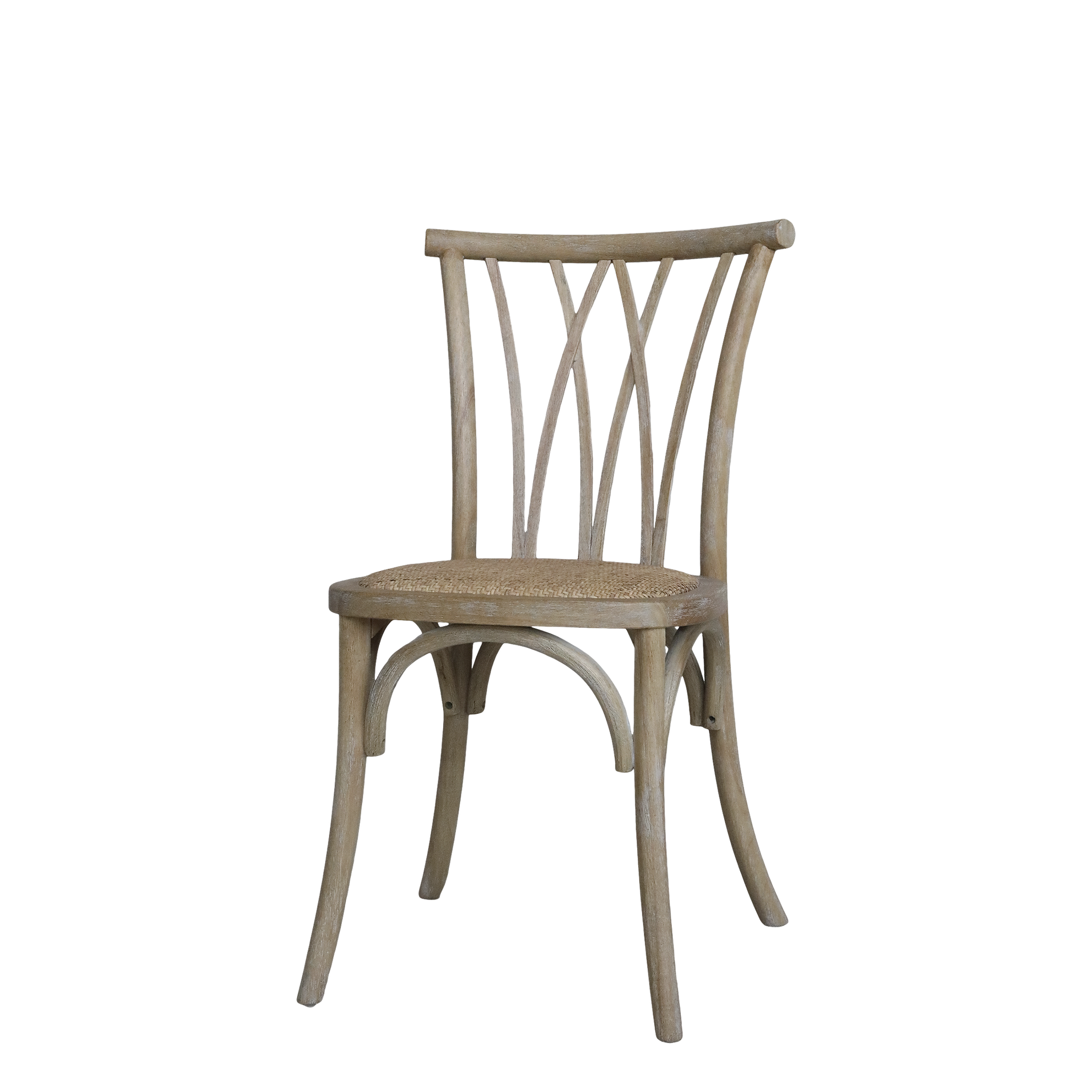 Trästol i fransk lantstil med flätad rottingsits, 2-pack