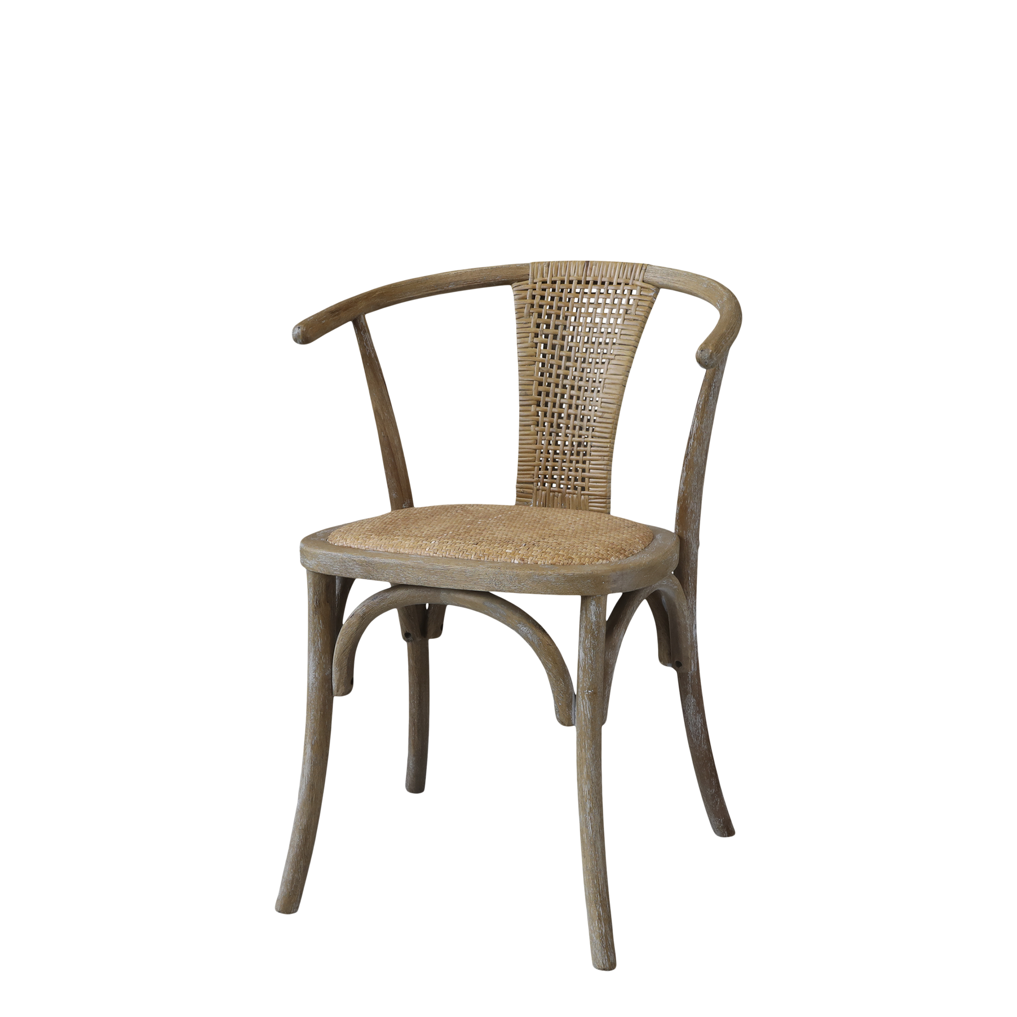 Trästol med armstöd i fransk lantstil med flätad rottingsits, 2-pack - Natur
