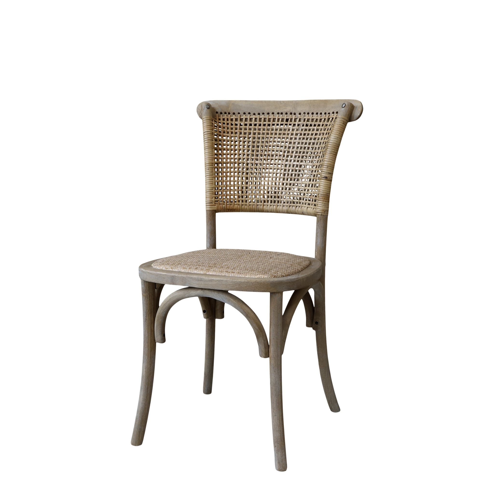 Trästol i fransk lantstil med flätad rottingsits, 2-pack - Natur