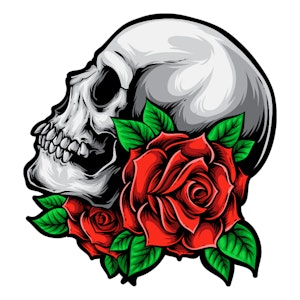 Hyttdekor - Skull with roses - Printad