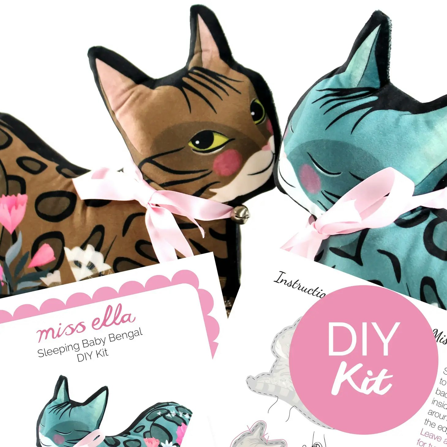 Bengal Kitten Diy Sewing Kit Cat Craft Kit Teal