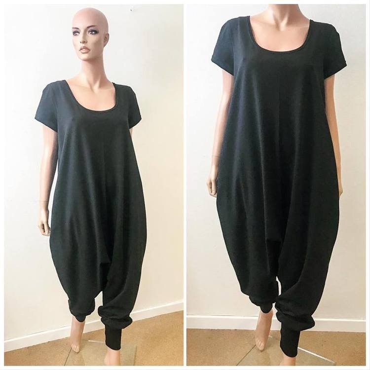 Black harem jumpsuit kort ärm