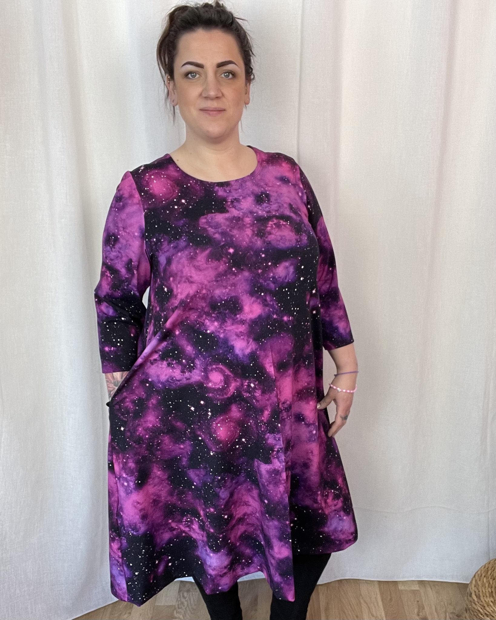 Purple Garden Groove Dress med 3/4-ärm