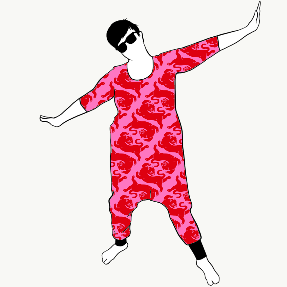 Panter Pink/Red Haremjumpsuit 3/4-ärm