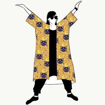 Magic cat Yellow Jersey kimono