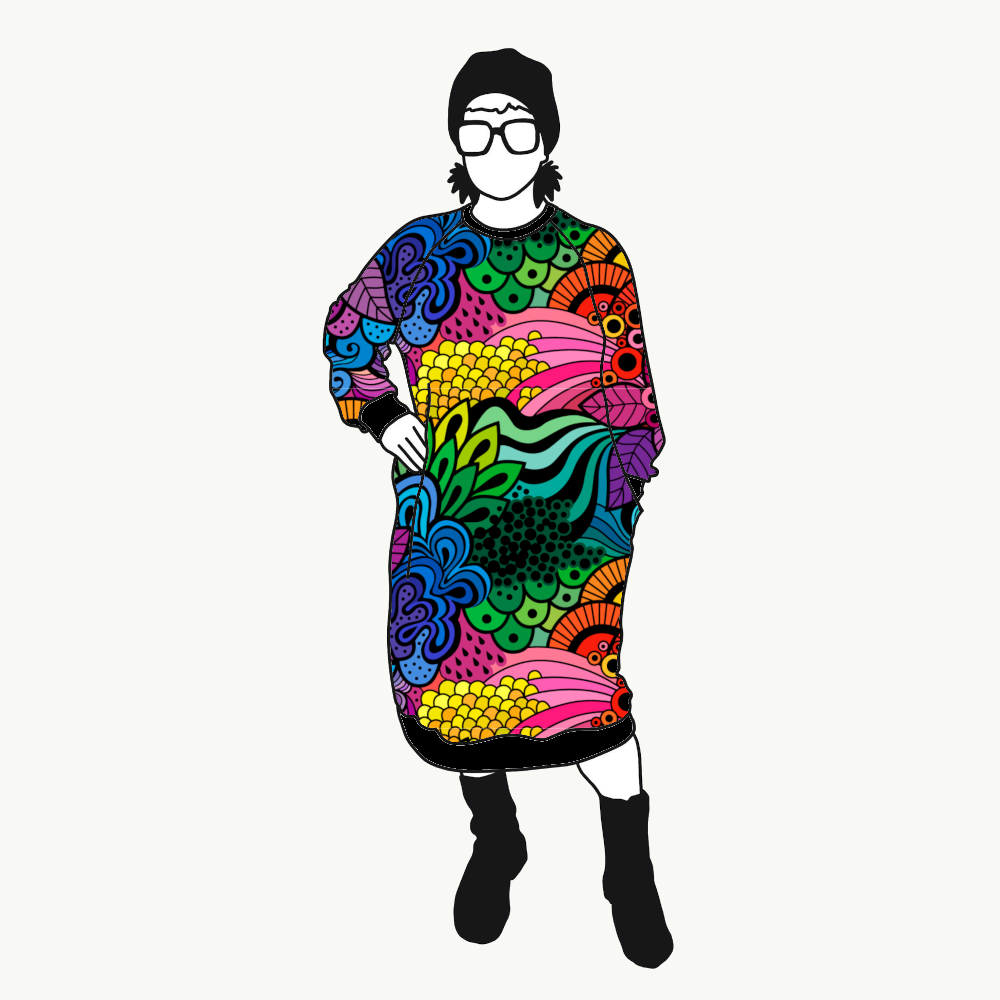 Groovy Rainbow Sweatshirt dress Long