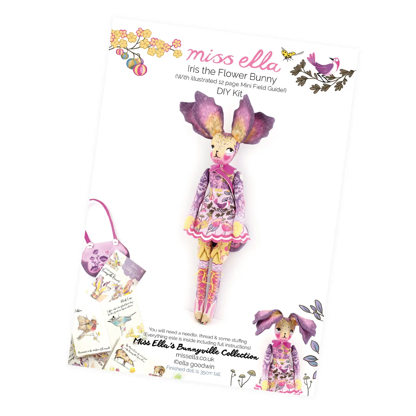 Diy Dolly Kit - Iris Flower Bunny + 12 Page Handmade Book