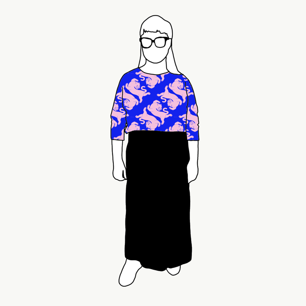 Panter blue/pink Boxy Top & Boxy Crop