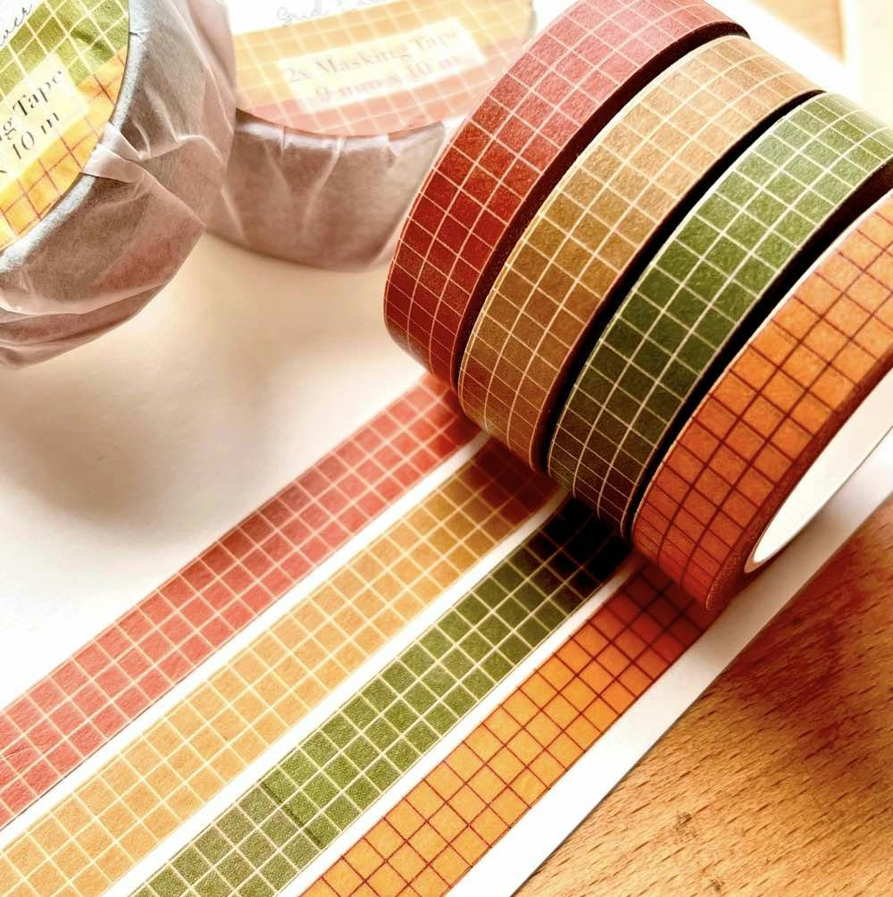 Washi tape Nikki Dotti - 2 pcs Earth Grid brown/red 9 mm