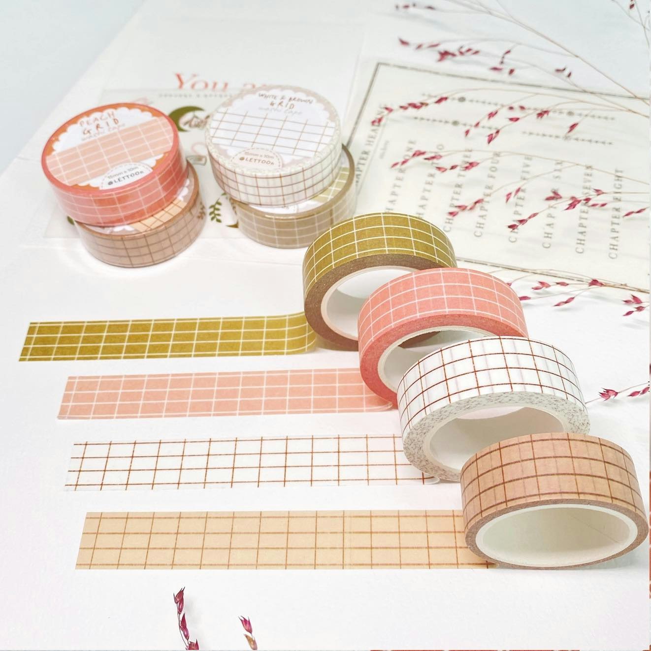 Washi tape Lettoon - Brown Grid 15 mm