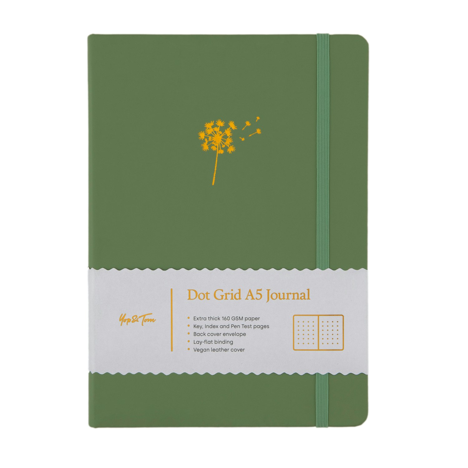 Yop & Tom Dot Grid Journal Dandelion Sage Green