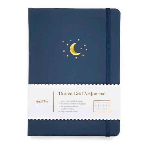 Yop & Tom Dot Grid Journal - Moon and Stars Midnight Blue A5