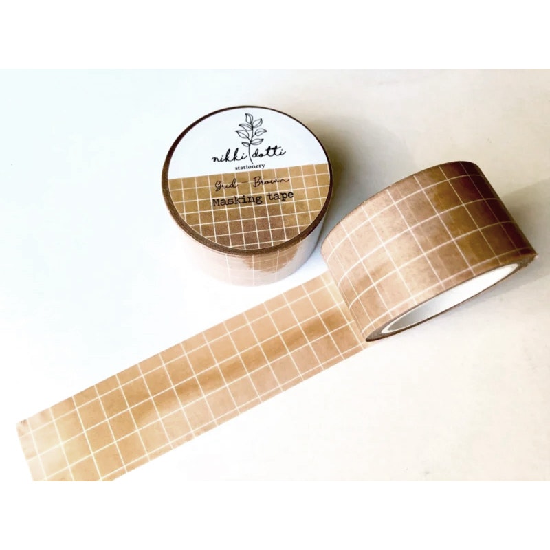 Washi tape Nikki Dotti - Grid Brown 25 mm