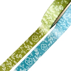 Washi tape Nikki Dotti - 2 st Flower field blå/grön 9 mm