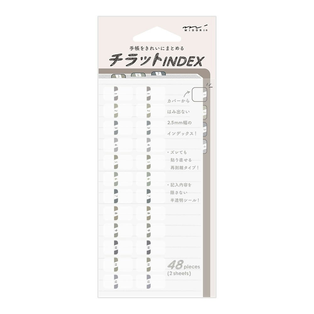 Midori Index Label Numbers Gray