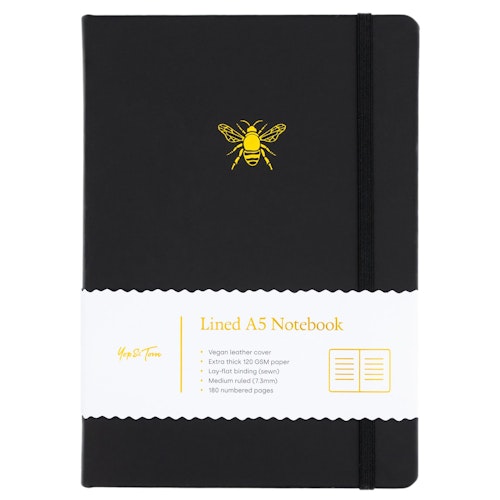 Yop & Tom Lined Journal - Bee Charcoal A5