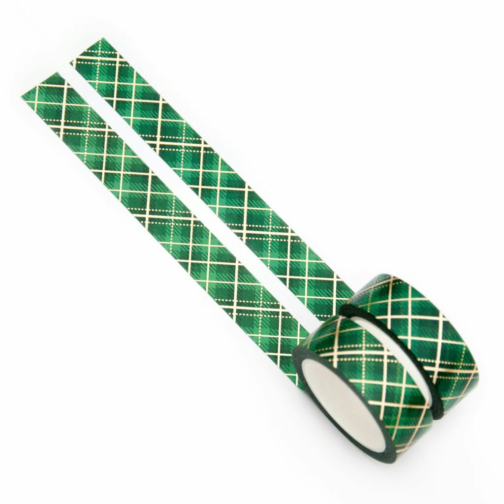 Washi Tape Willwa Green & Gold Tartan 15 mm