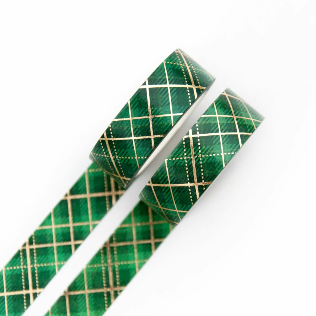 Washi Tape Willwa Green & Gold Tartan 15 mm