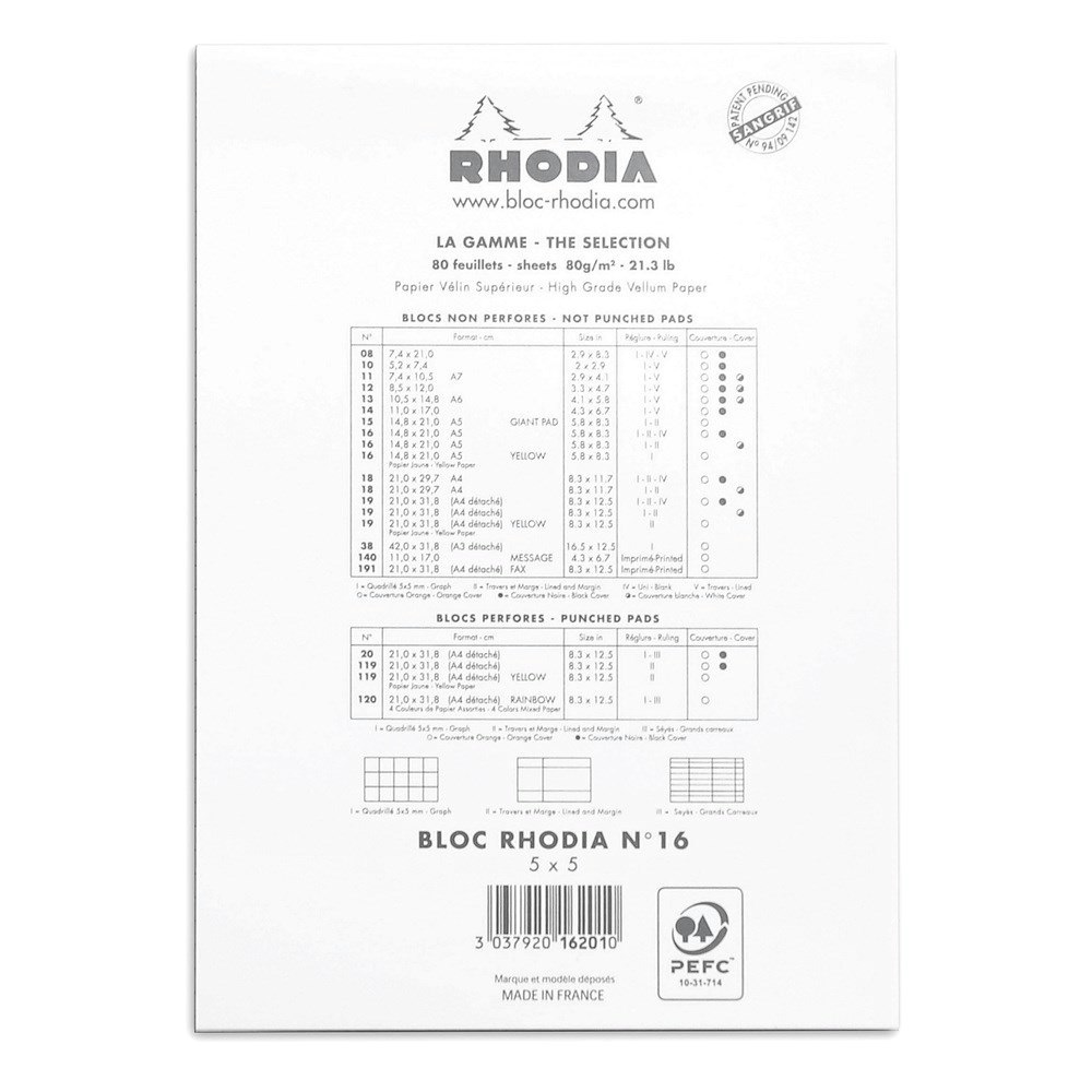 Rhodia Anteckningsblock No. 16 rutad - A5 White