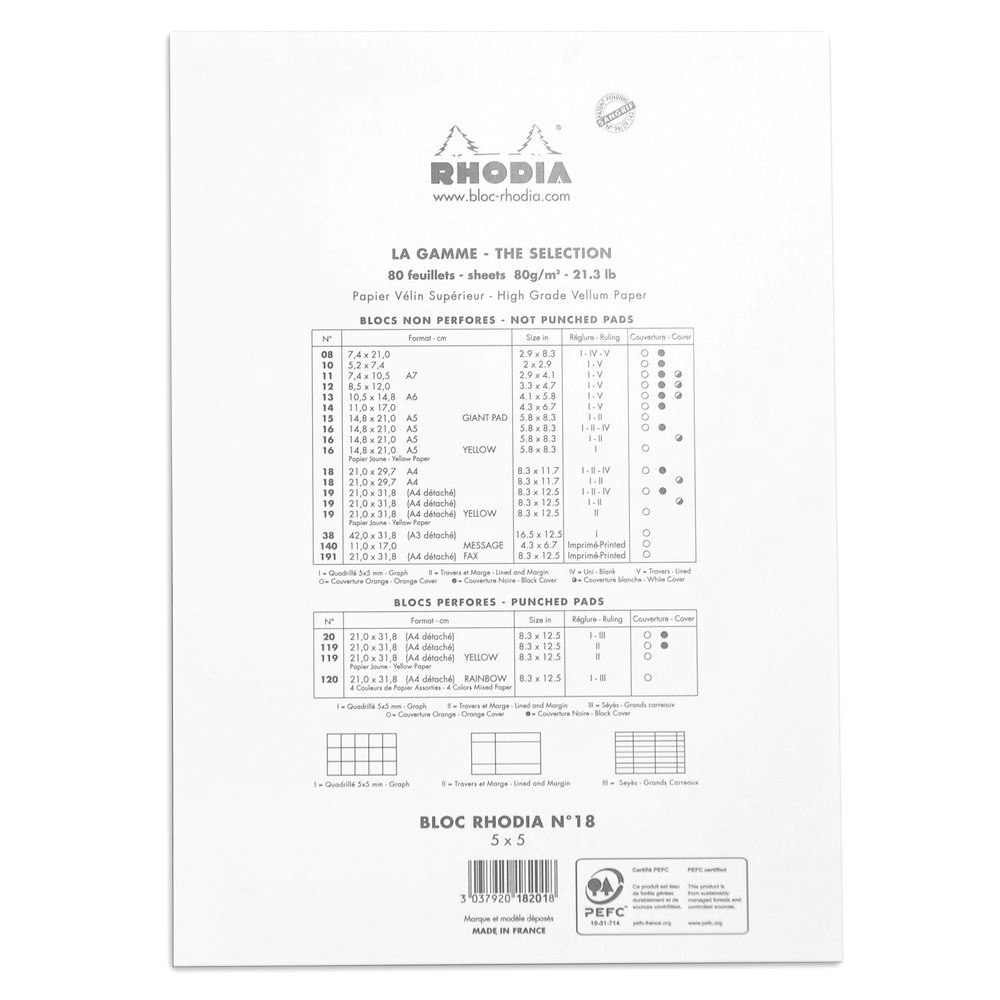 Rhodia Anteckningsblock No. 18 rutad - A4 White