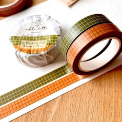 Washi tape Nikki Dotti - 2 st Sunflower Grid grön/orange 9 mm