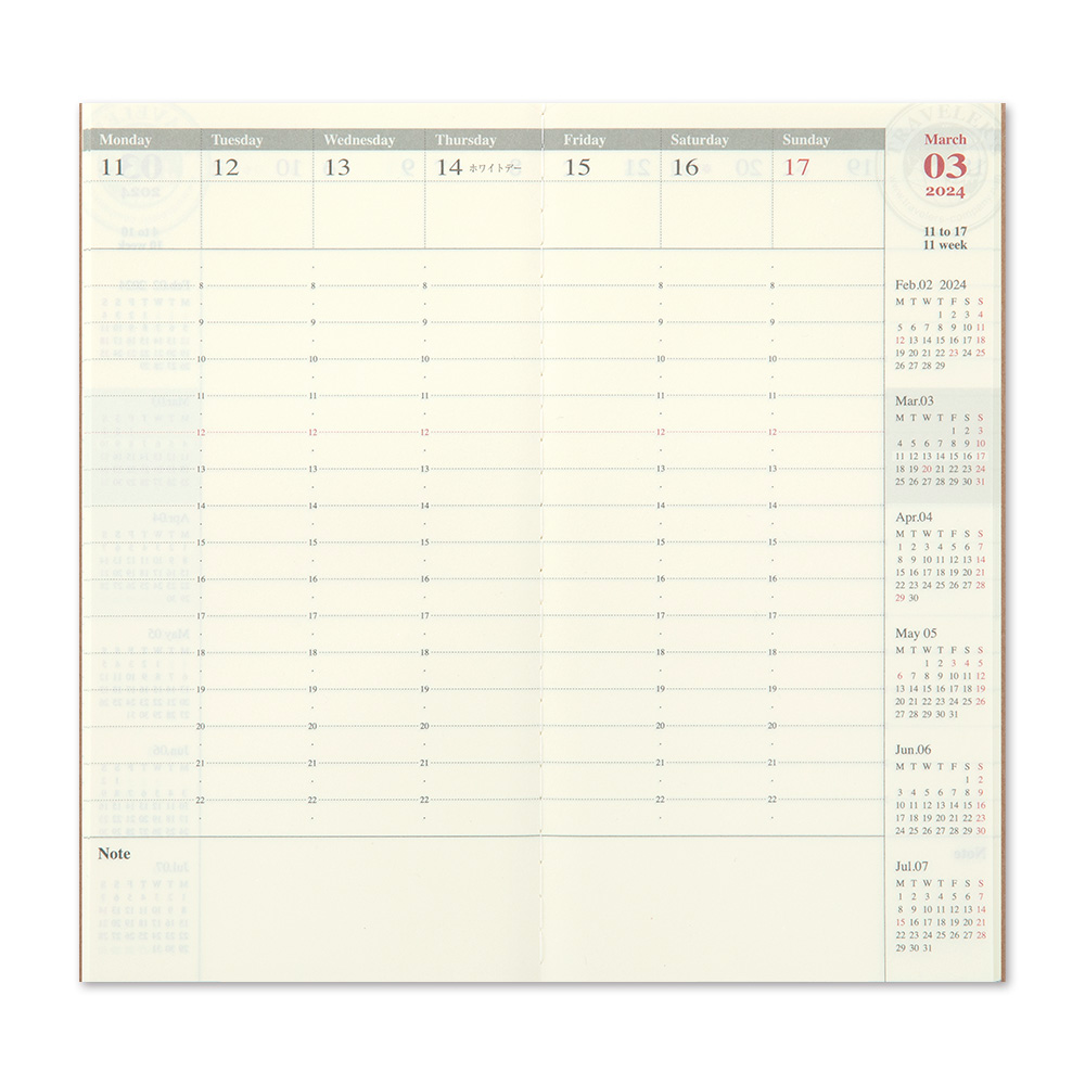 2024 Diary Refill (Weekly Vertical) - Regular Size // Traveler's Notebook