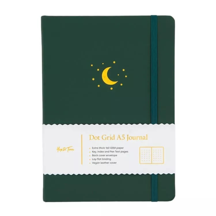 Yop & Tom Dot Grid Journal - Moon and Stars Forest Green A5