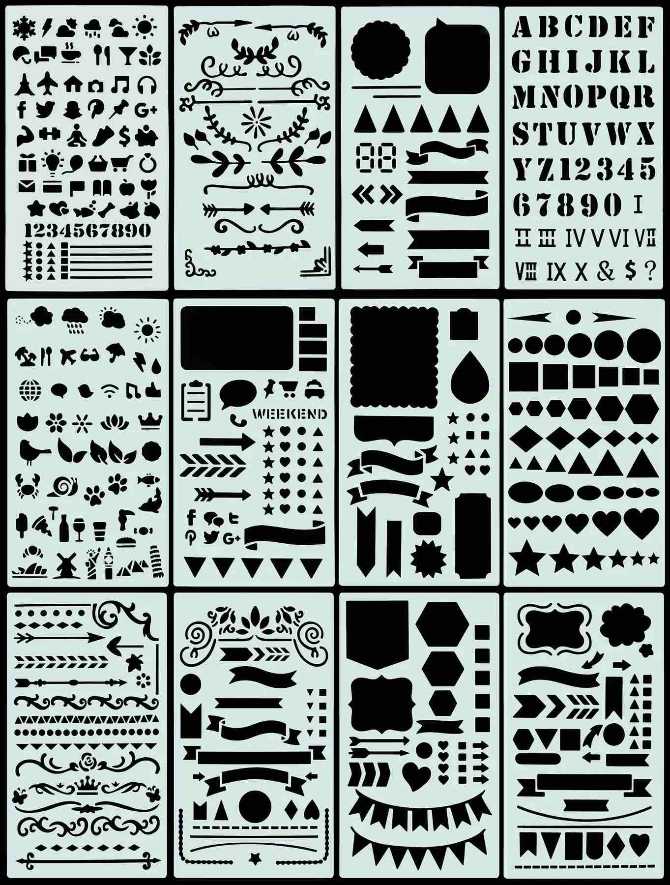 Stencilset Peter Pauper Press - Dotted Journal Stencil Set 12 st