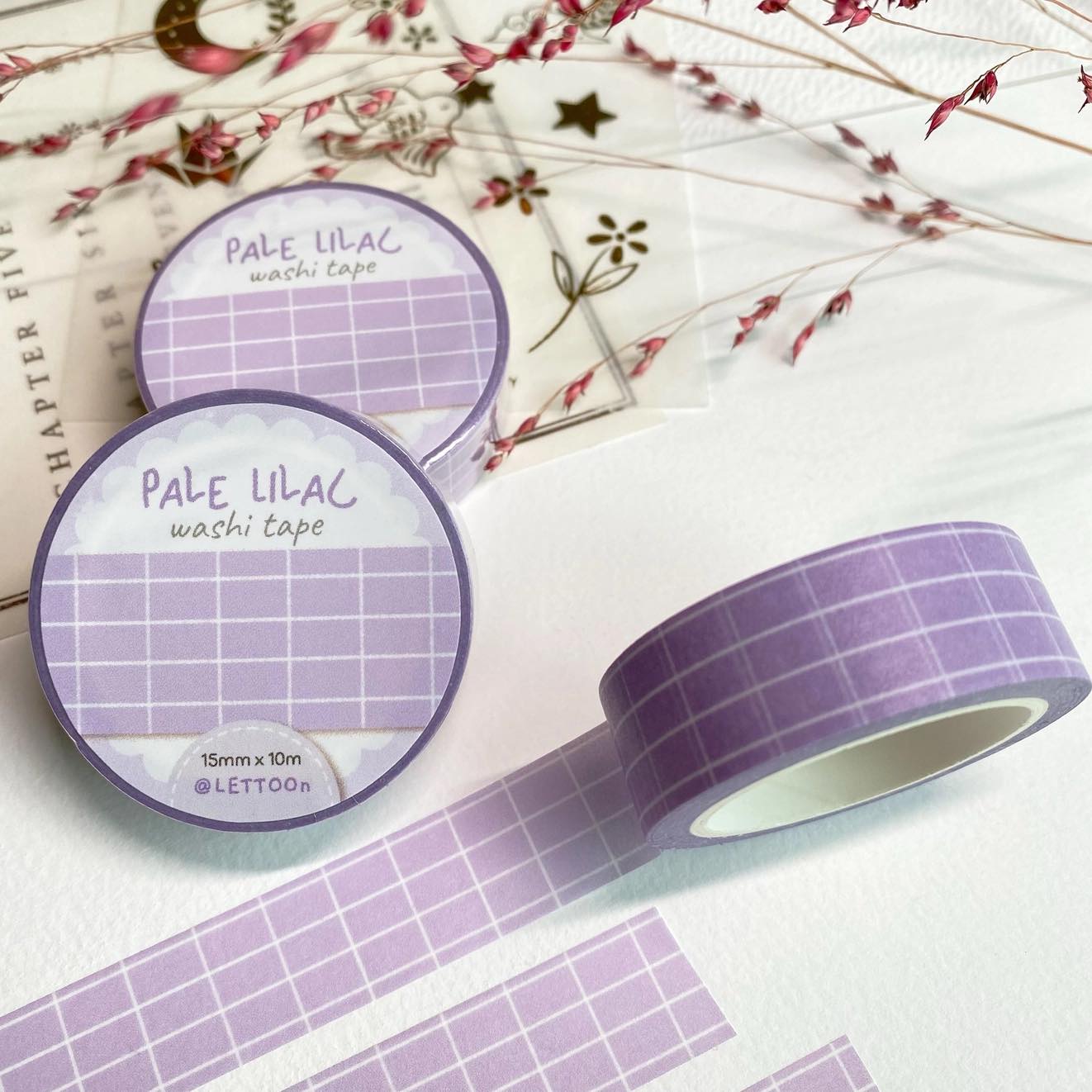 Washi tape Lettoon - Pale Lilac Grid 15 mm
