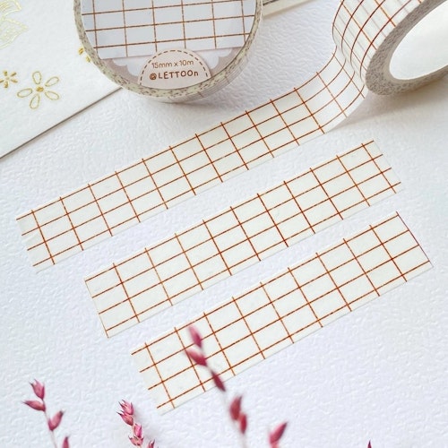 Washi tape Lettoon - White and Brown Grid 15 mm
