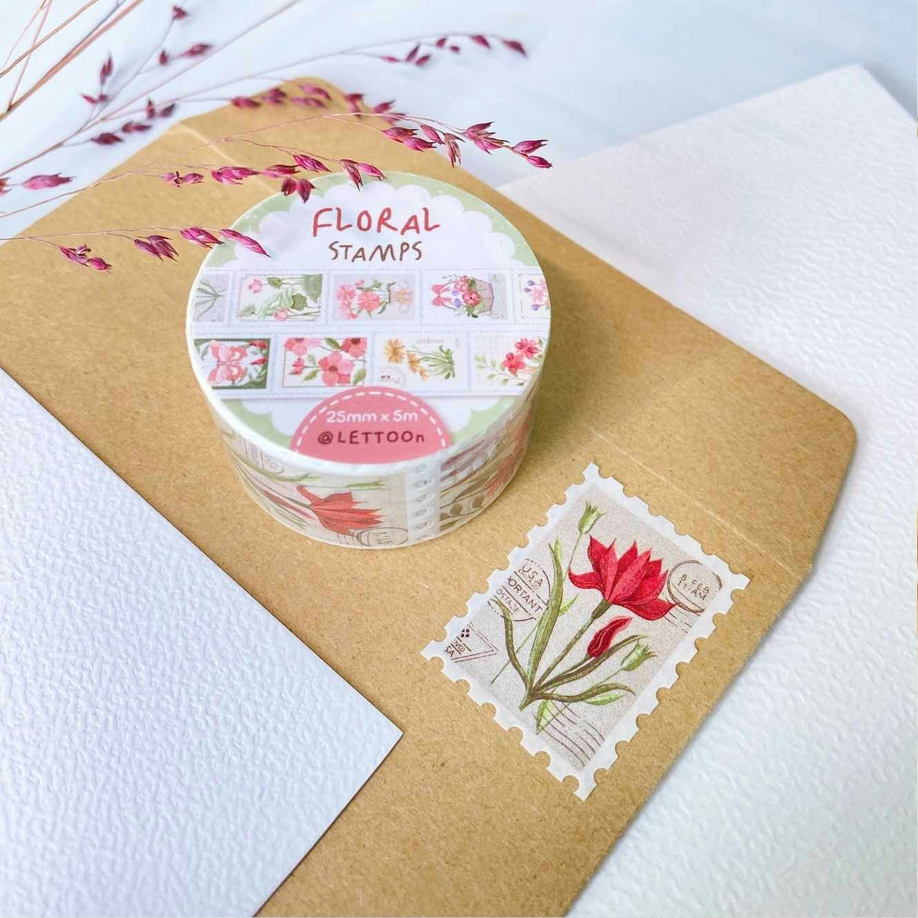 Washi tape Lettoon - Floral Stamps 25 mm