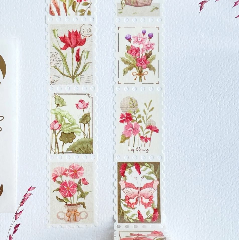 Washi tape Lettoon - Floral Stamps 25 mm