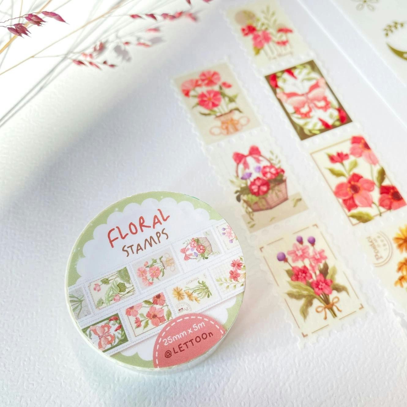 Washi tape Lettoon - Floral Stamps 25 mm