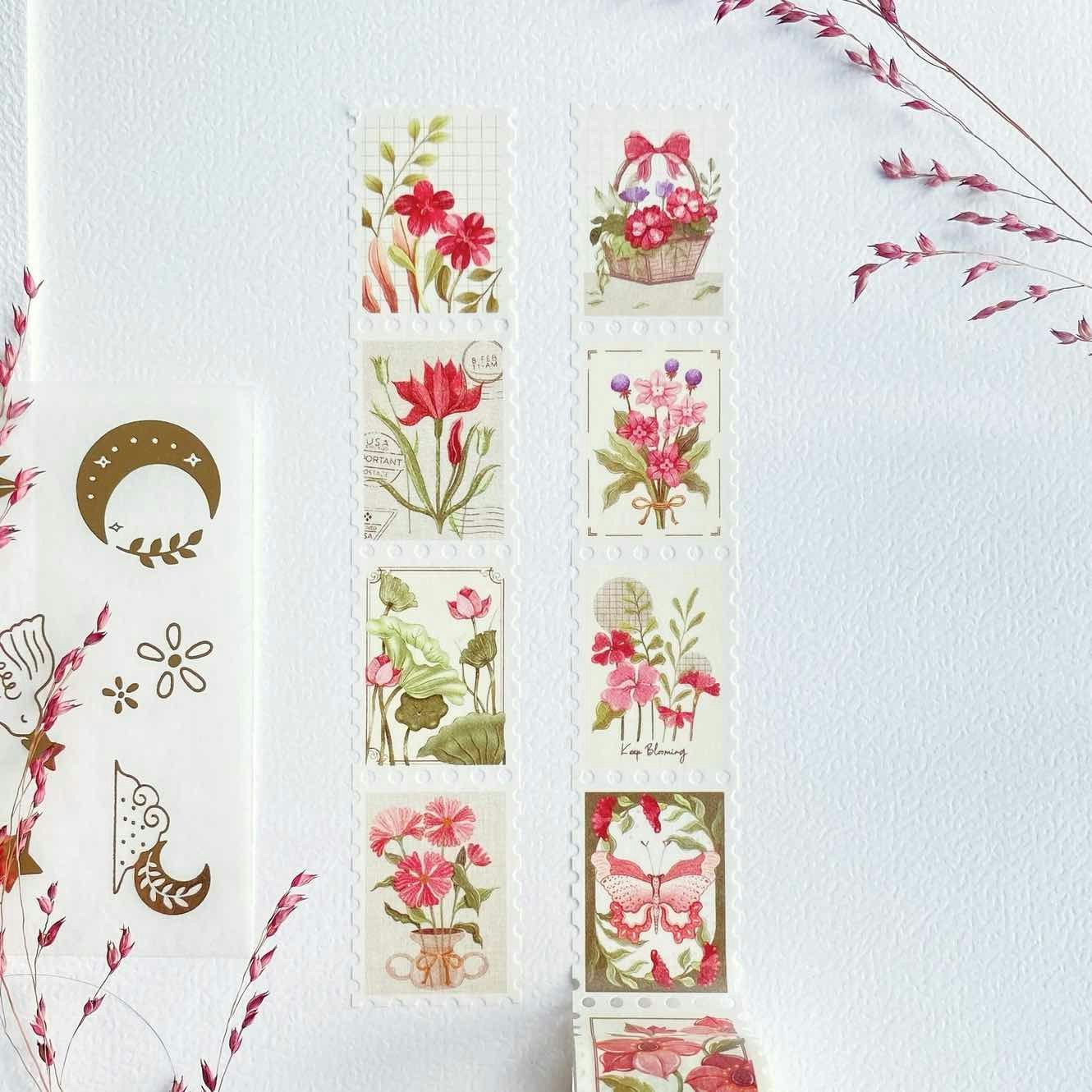 Washi tape Lettoon - Floral Stamps 25 mm