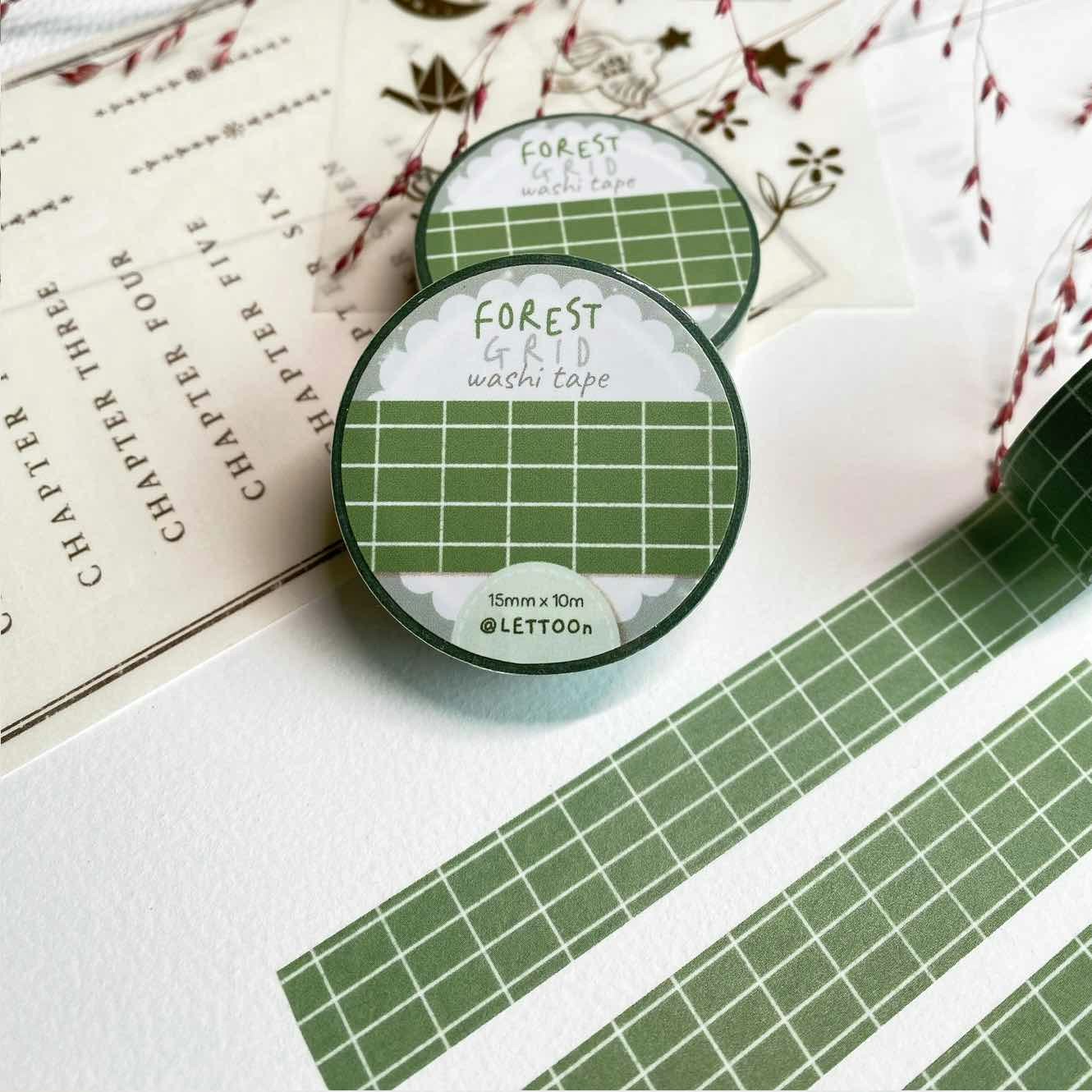 Washi tape Lettoon - Forest Green Grid 15 mm