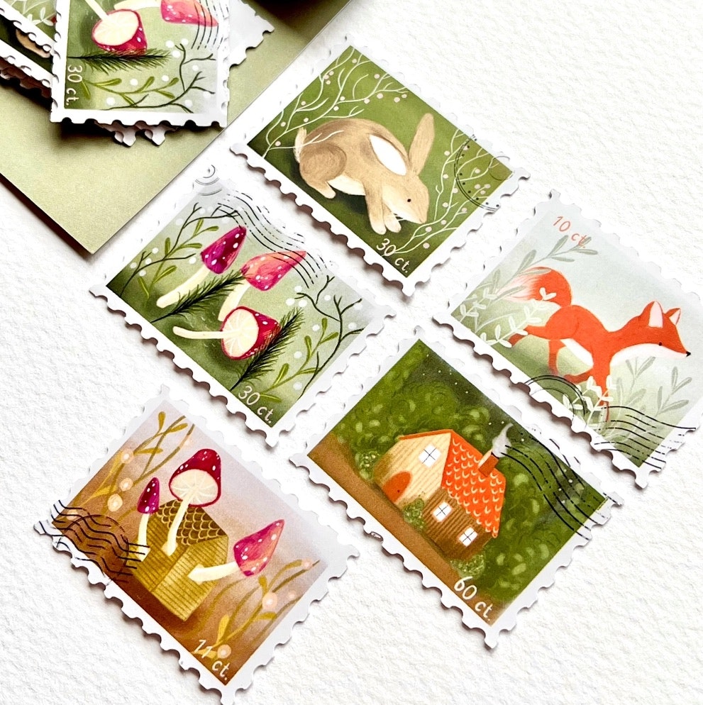 Sticker Flakes Nikki Dotti - Woodland Stamps 25 mm