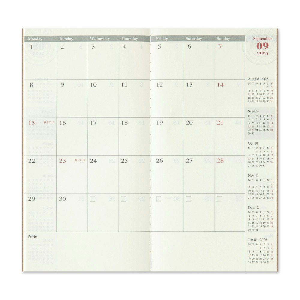 2025 Diary Refill (Monthly) - Regular Size // Traveler's Notebook