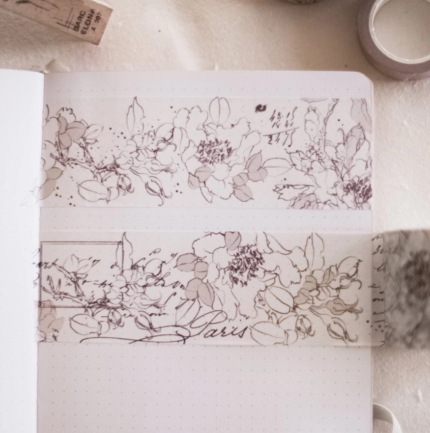 Chapteries Washi Tape - Pencil Flowers White 48mm