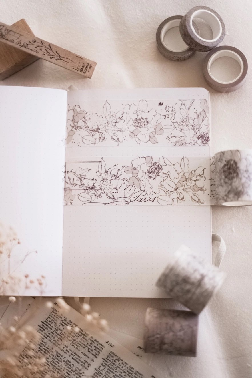 Chapteries Washi Tape - Pencil Flowers White 48mm