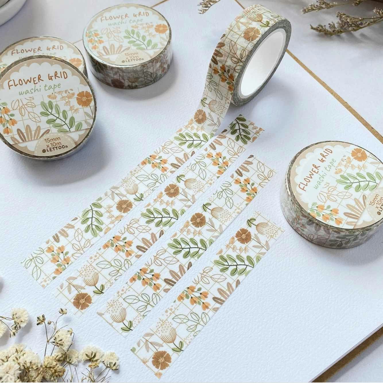Washi tape Lettoon - Flower Grid 15 mm