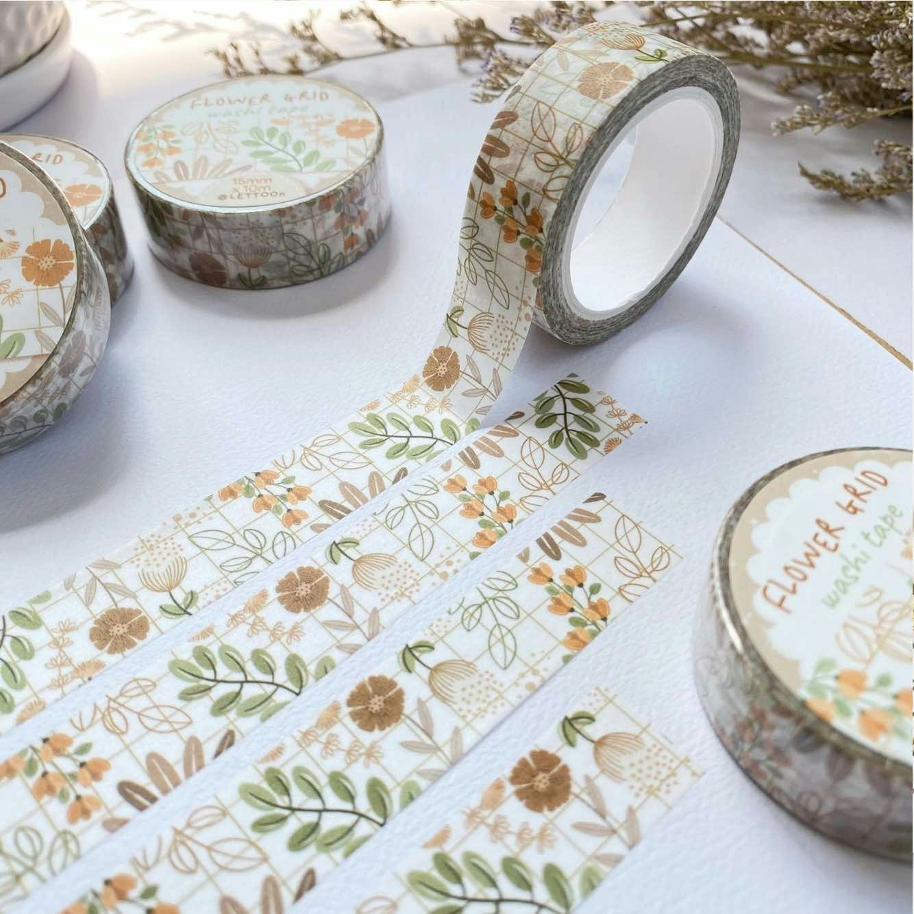 Washi tape Lettoon - Flower Grid 15 mm