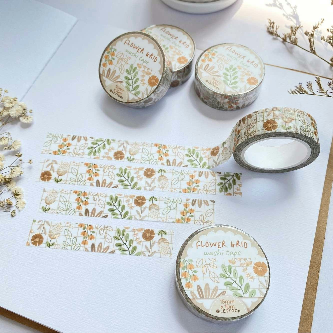 Washi tape Lettoon - Flower Grid 15 mm