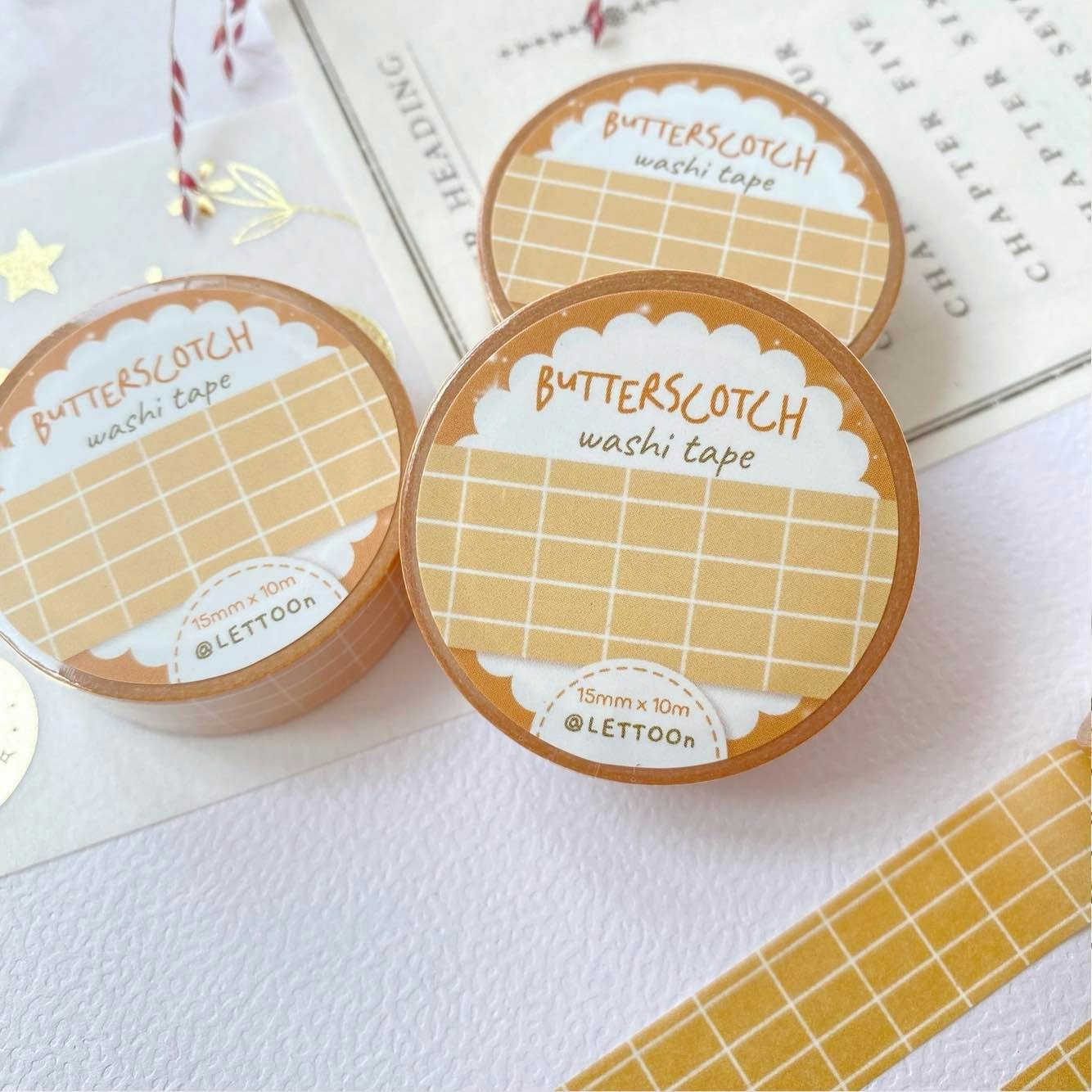 Washi tape Lettoon - Butterscotch Grid 15 mm